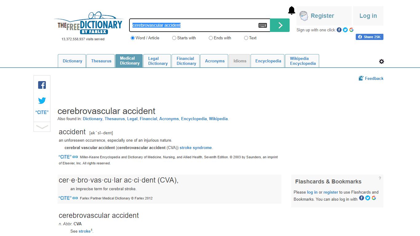 Cerebrovascular accident | definition of ... - Medical Dictionary